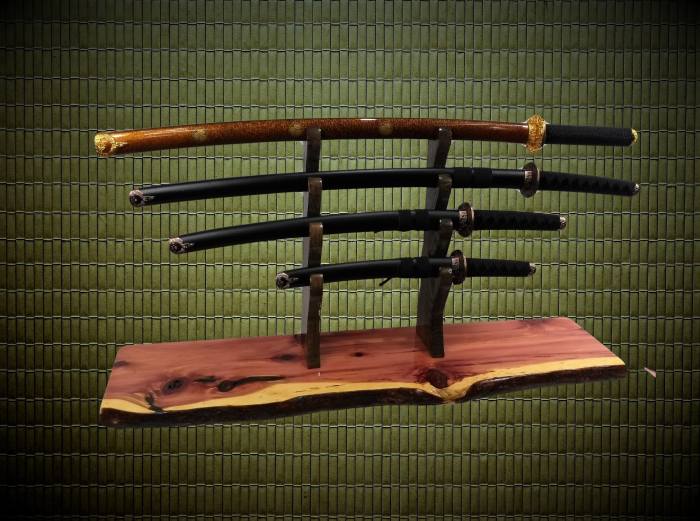 Display sword katana rack decor wood wall mount samurai shelf saber military walnut aspen finish shipping gift